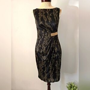 LE CHATEAU Black and Gold Dress With Gold Side Gem Embelishment. Size XS
